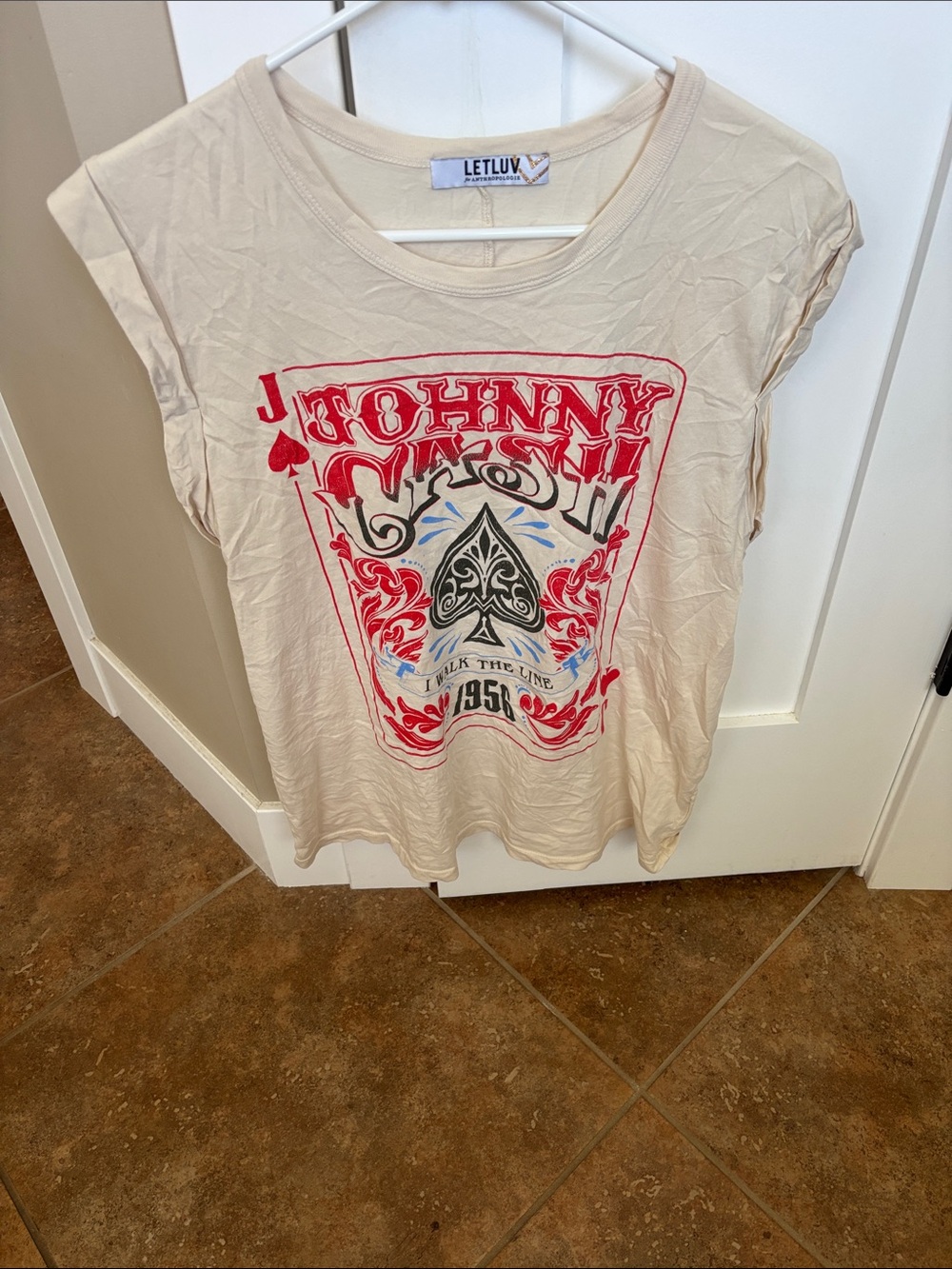 Letluv Cream Johnny Cash Graphic Tee with Red Print